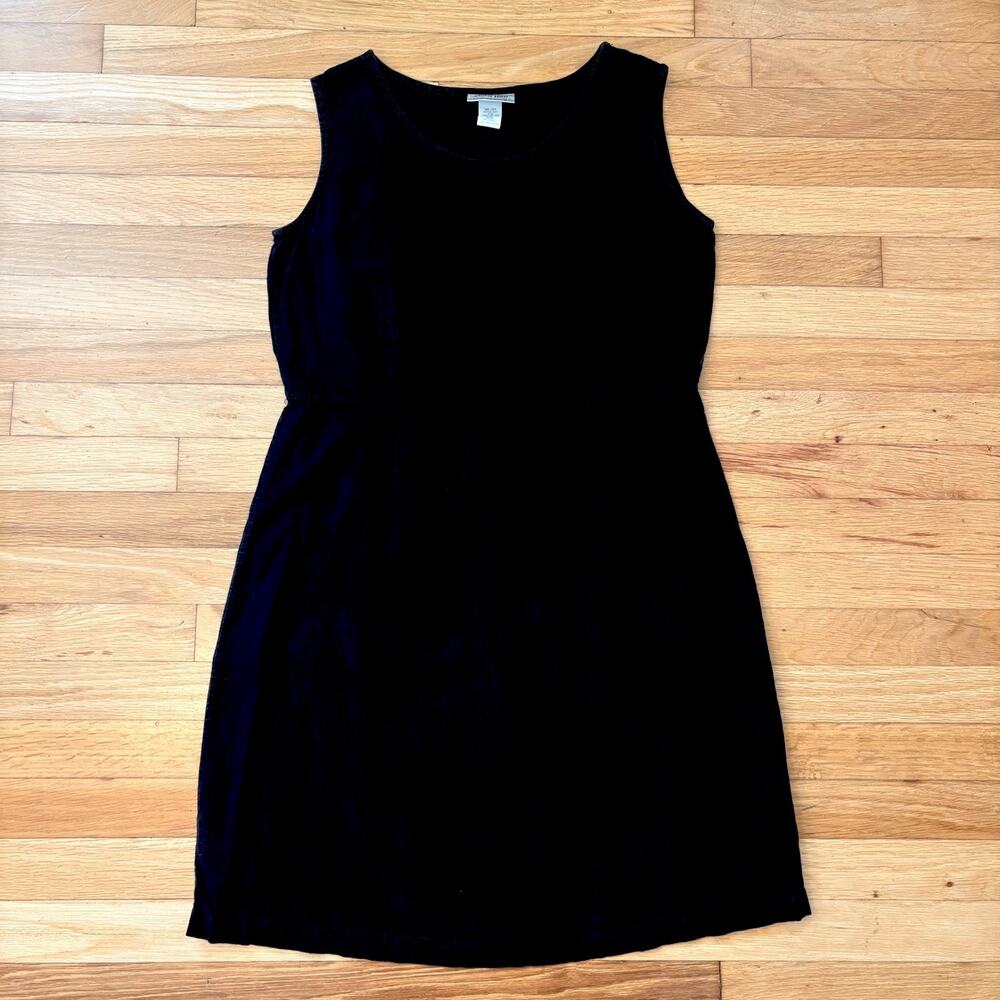 Minimalist Black 100% Linen Dress USA Clothes Horse Brand Sleeveless Medium
